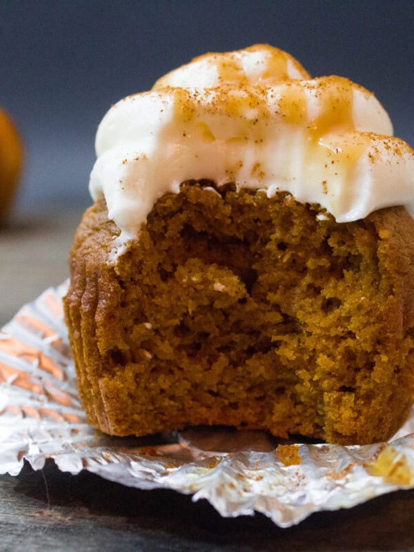 Fluffy Pumpkin Cupcakes with Drizzly Salted Caramel