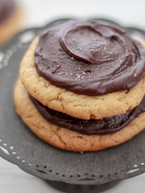 Peanut Butter Filled Cookies w/ Salted Fudge Frosting