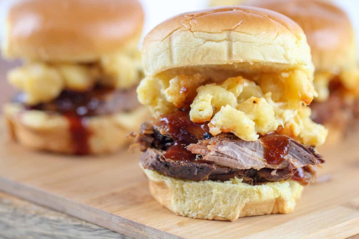 BBQ Brisket Sliders with Jalapeno Mac & Cheese Bad Batch Baking