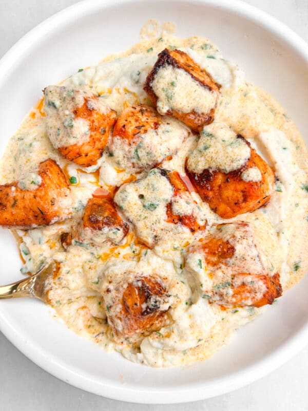 Roasted Salmon Bites with Creamy Garlic Sauce