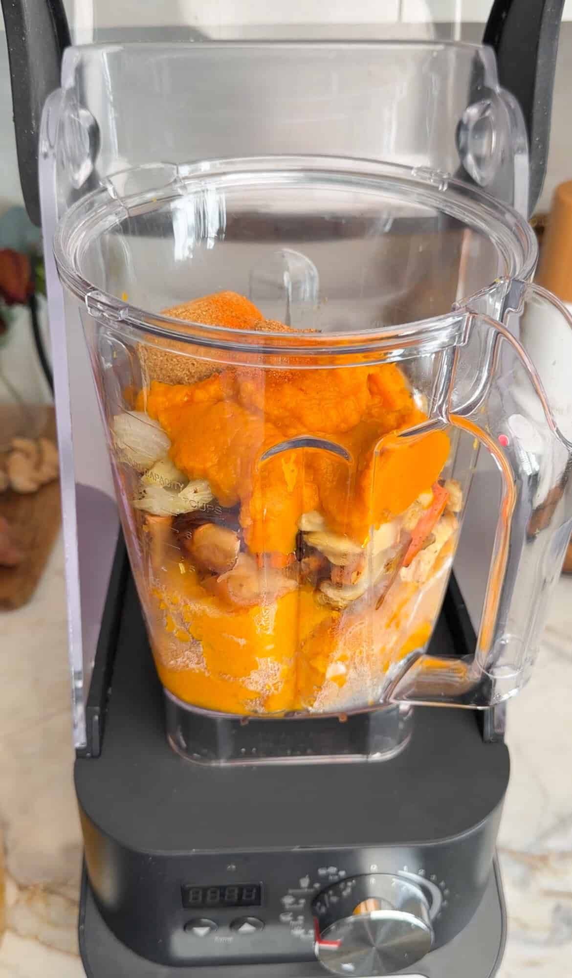 blending veggies for autumn squash soup