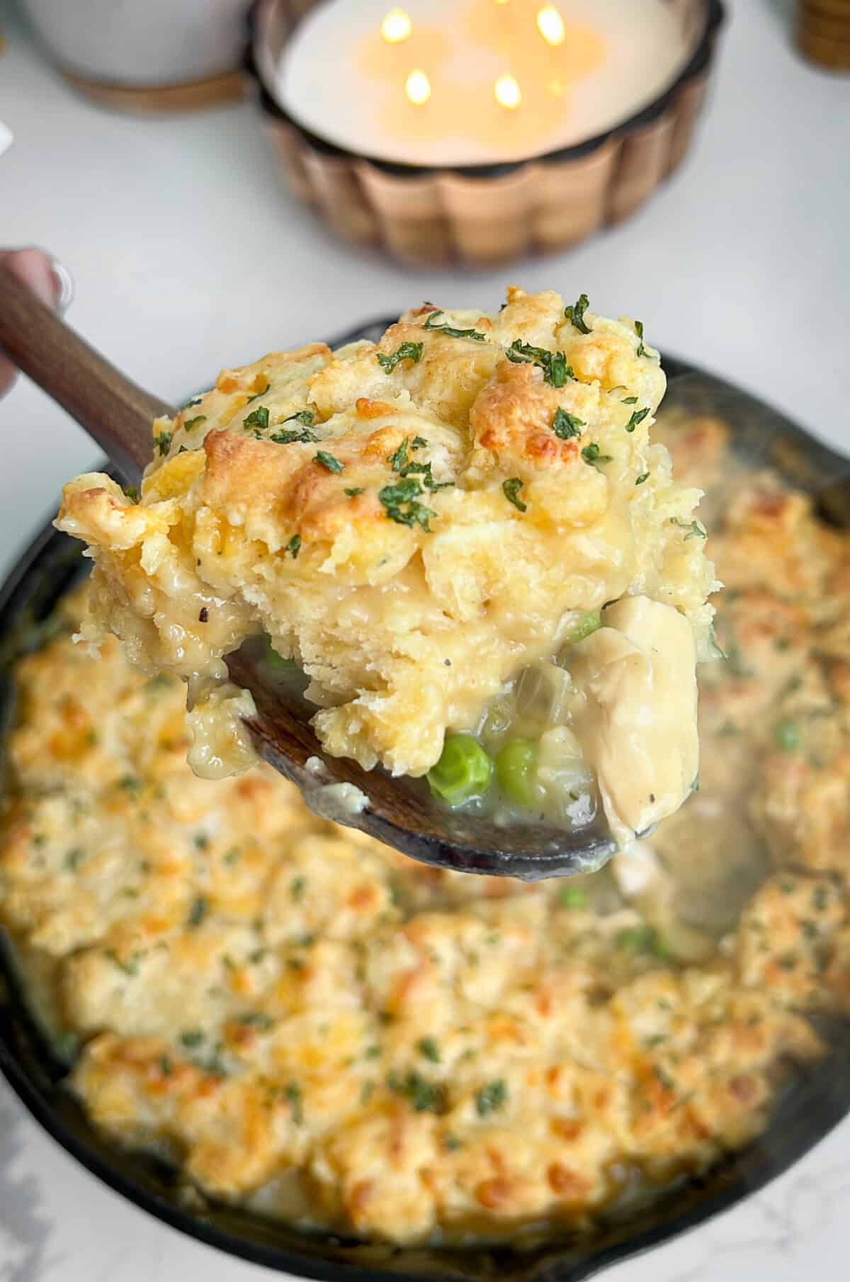 chicken pot pie in a pan