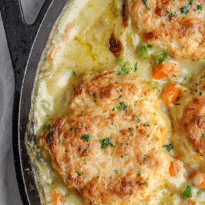 chicken pot pie in a skillet