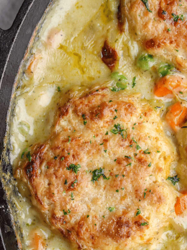 Featured image for chicken pot pie with cheddar bay biscuits.