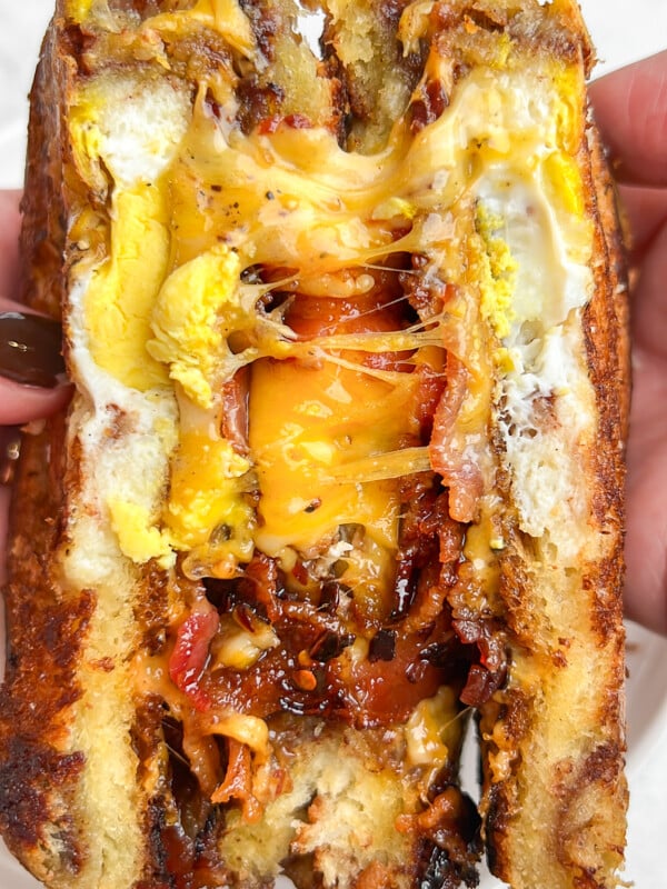 Egg-in-a-hole breakfast sandwich