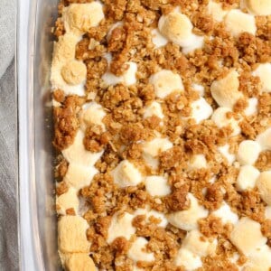 southern sweet potato casserole in a baking pan