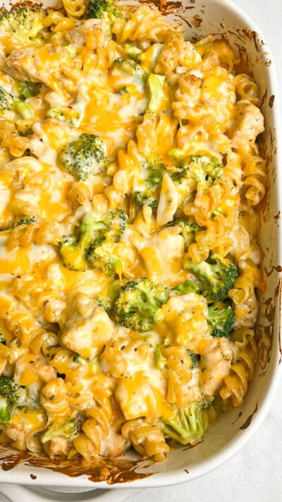 Cheesy Broccoli Chicken Pasta Bake - Bad Batch Baking