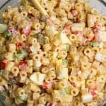 Overhead image of the best macaroni salad.