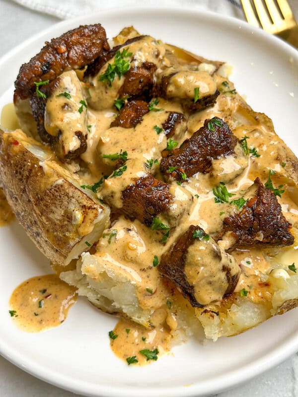 loaded baked potatoes with steak