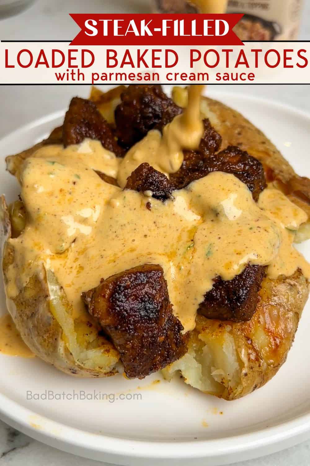 loaded baked potatoes with steak