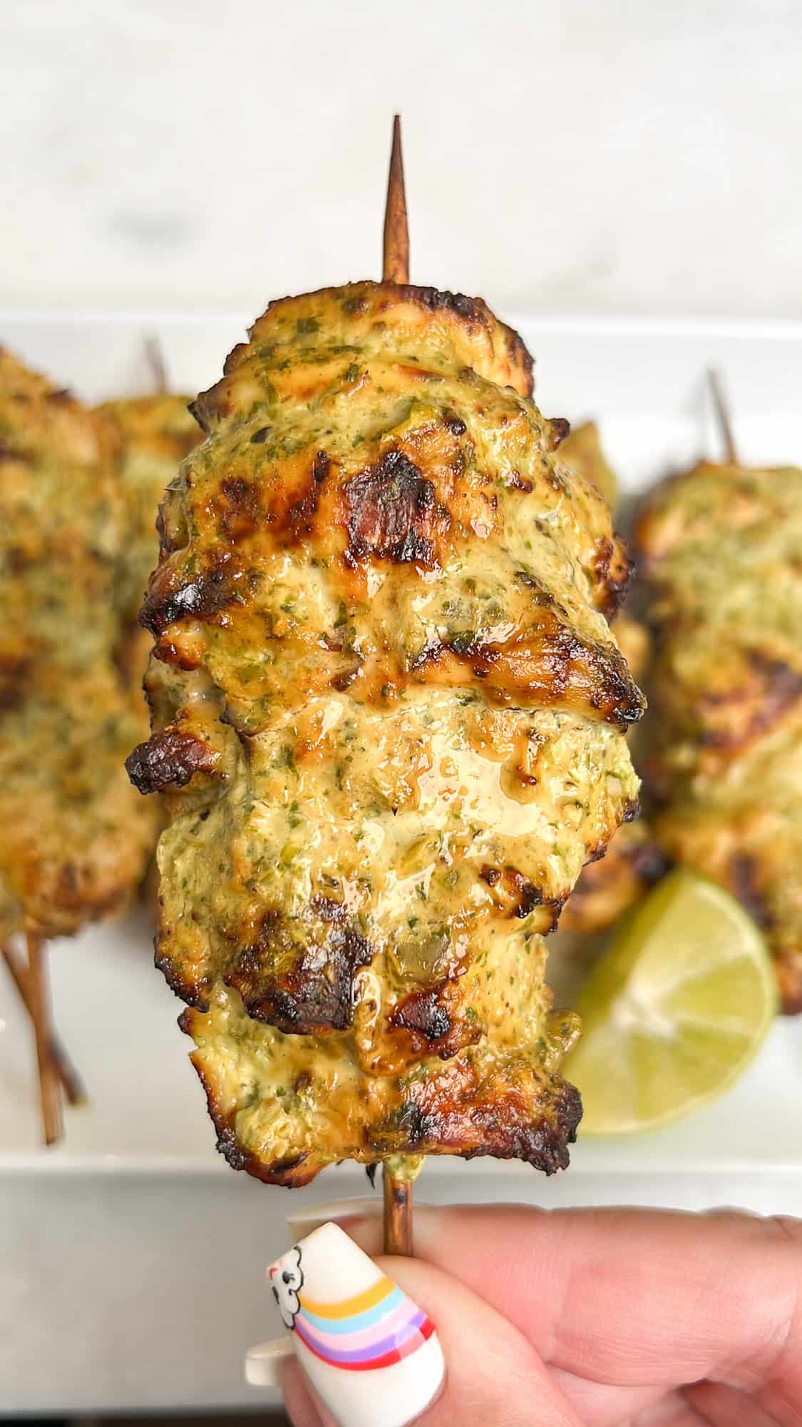 chicken on a wooden skewer