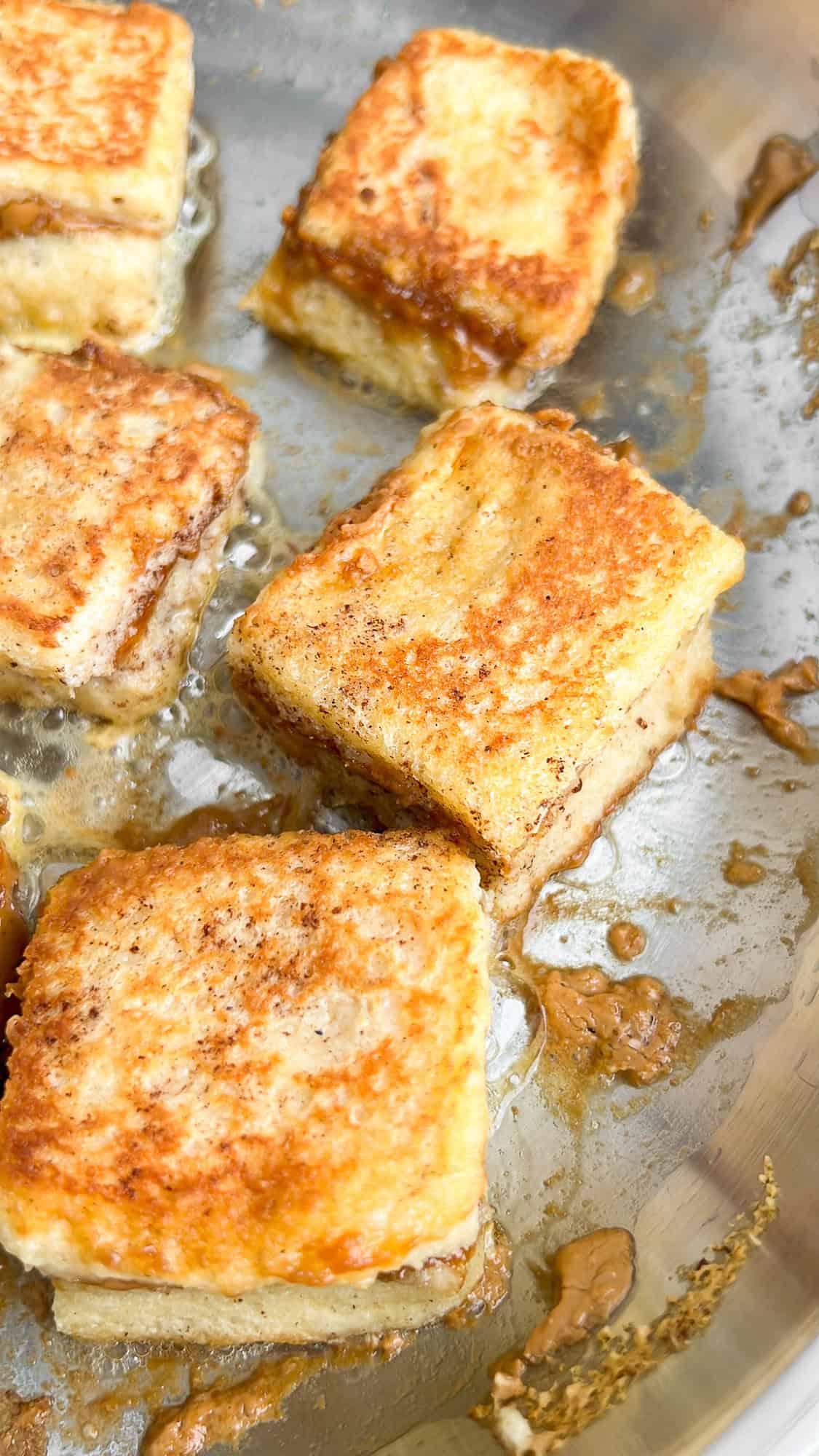 french toast bites in a pan