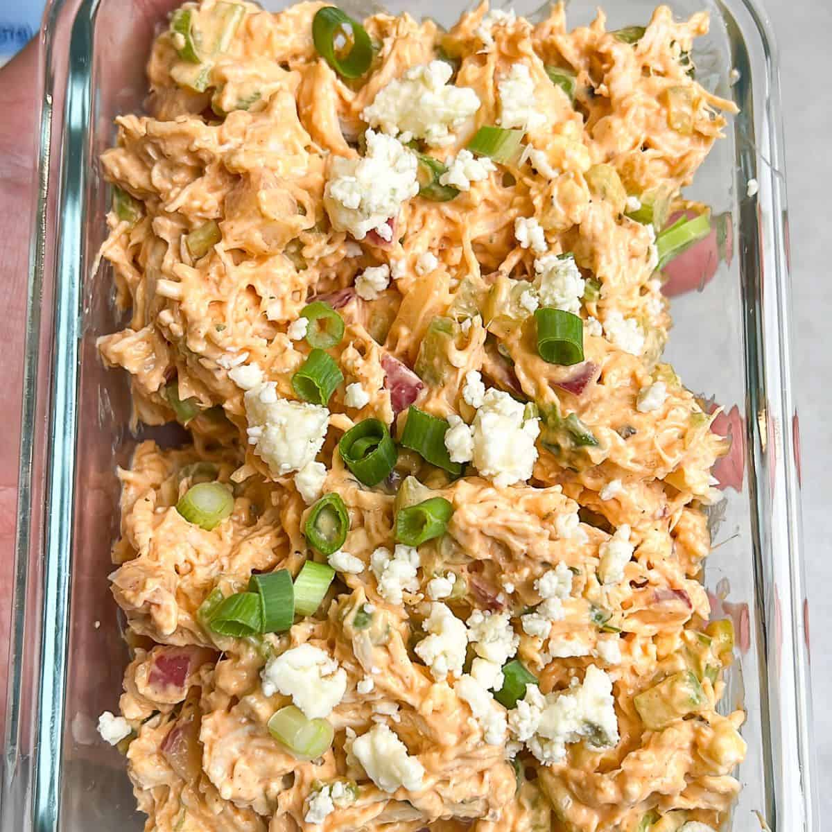 A meal prep container of buffalo chicken salad