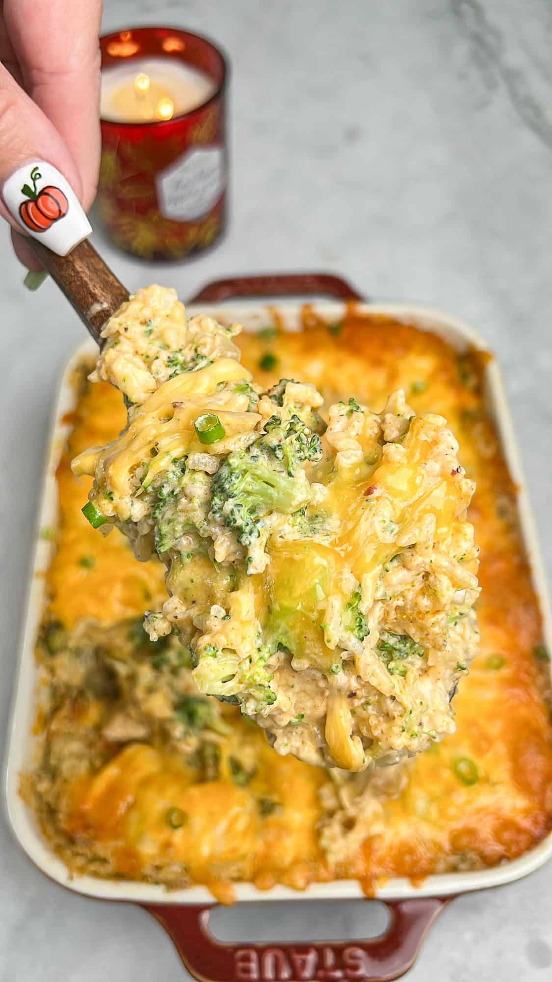 broccoli rice casserole in a pan