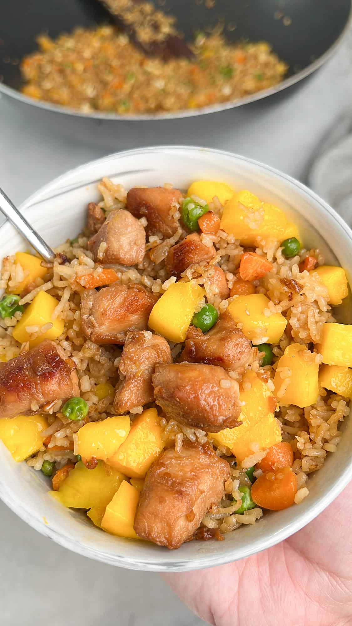 mango fried rice in a bowl