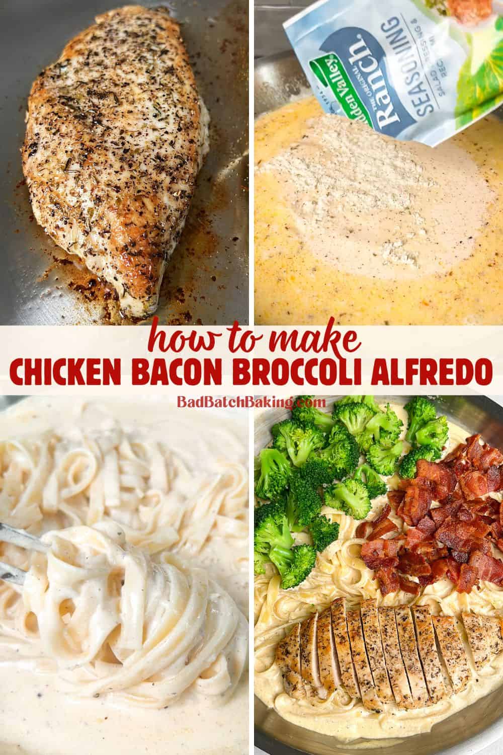 how to make chicken bacon broccoli alfredo