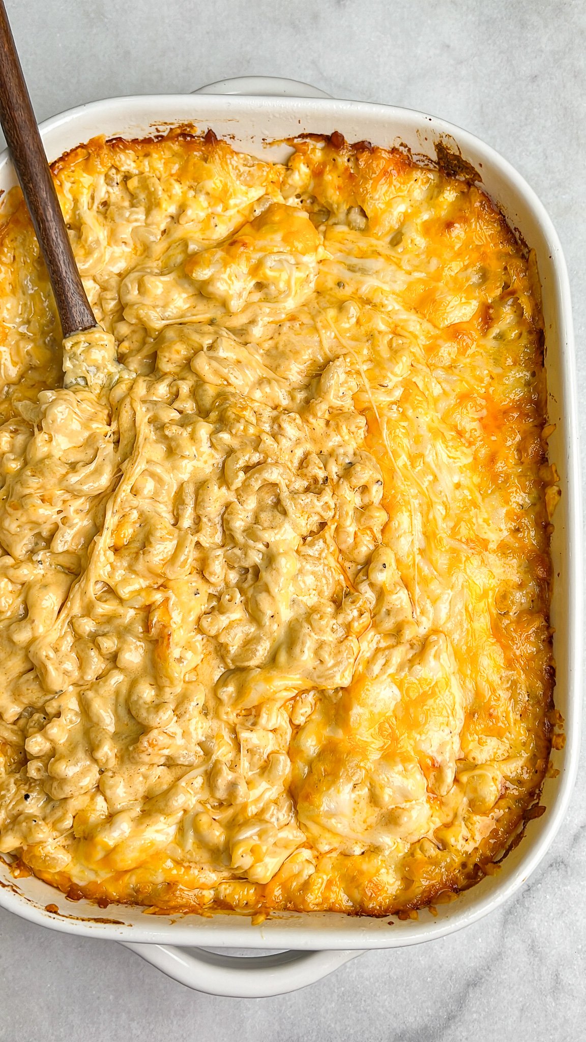 gooey macaroni and cheese in a pan