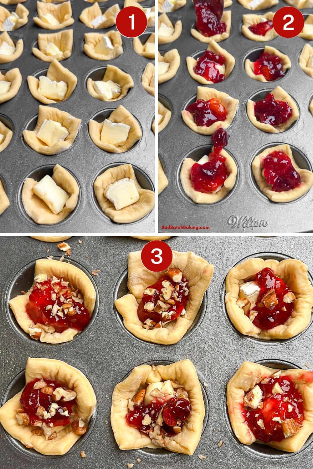 how to make baked brie cranberry puff pastry steps 1-3