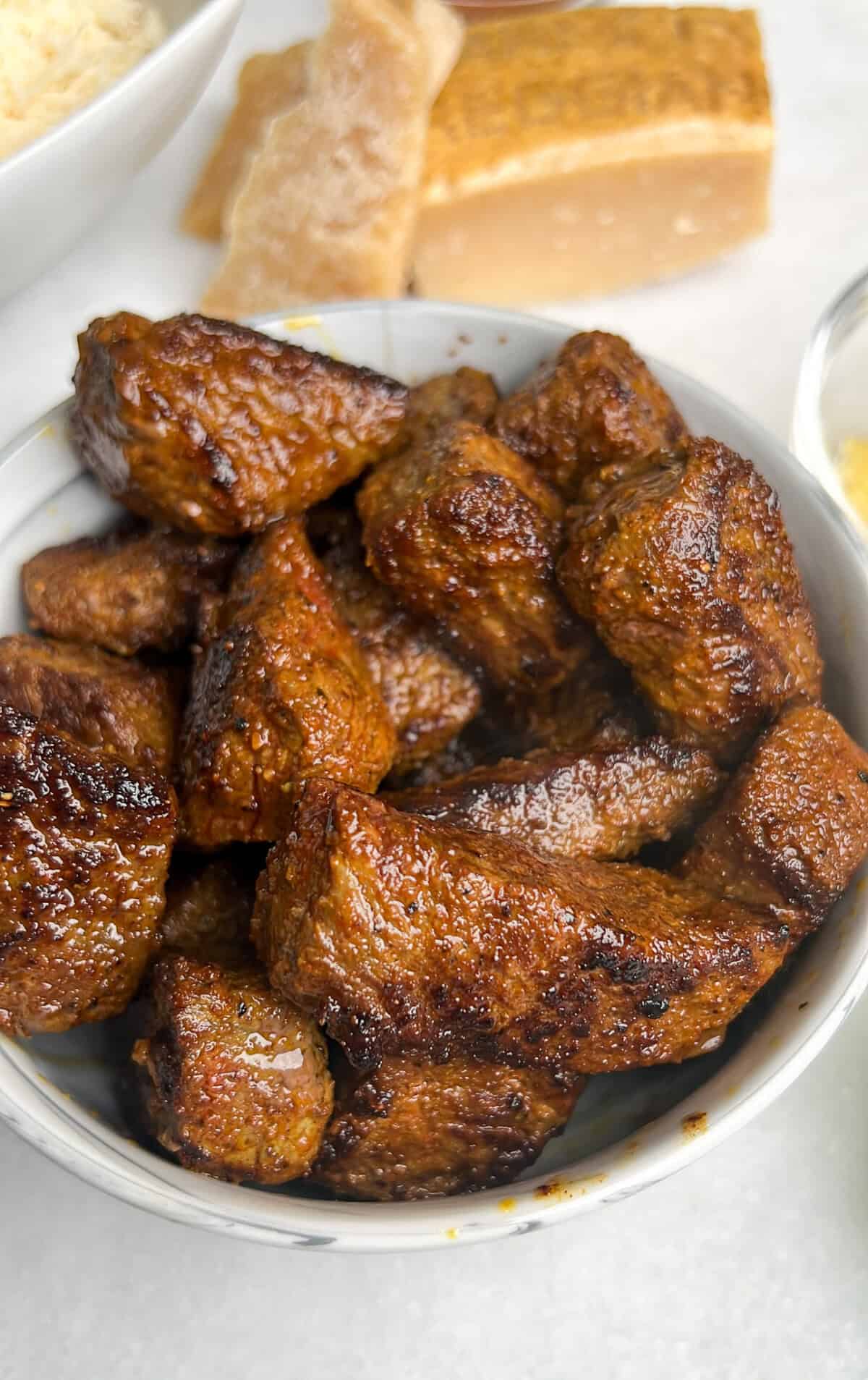 bowl of garlic butter steak