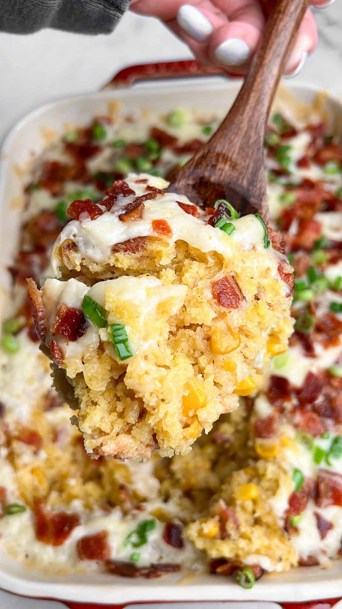 corn casserole in a pan