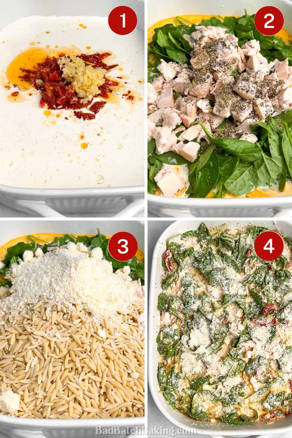 listed steps 1-4 on how to make marry me chicken orzo