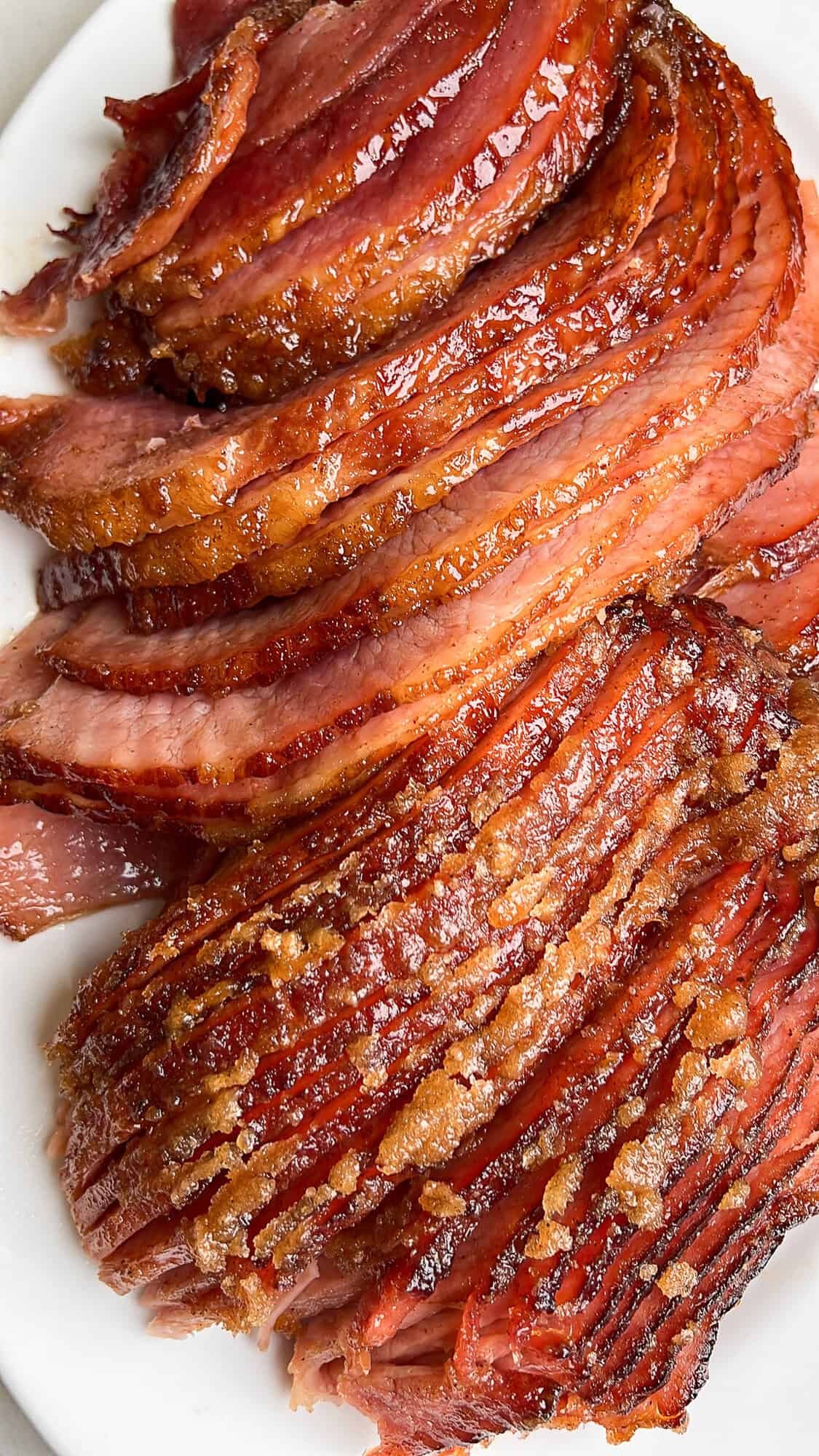 sliced ham sitting on a plate