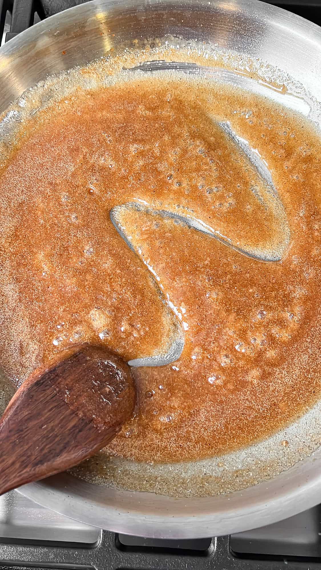 sugar glaze for the ham, bubbling in a pan