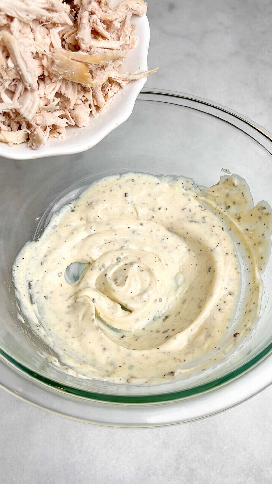 chicken salad dressing in a large bowl