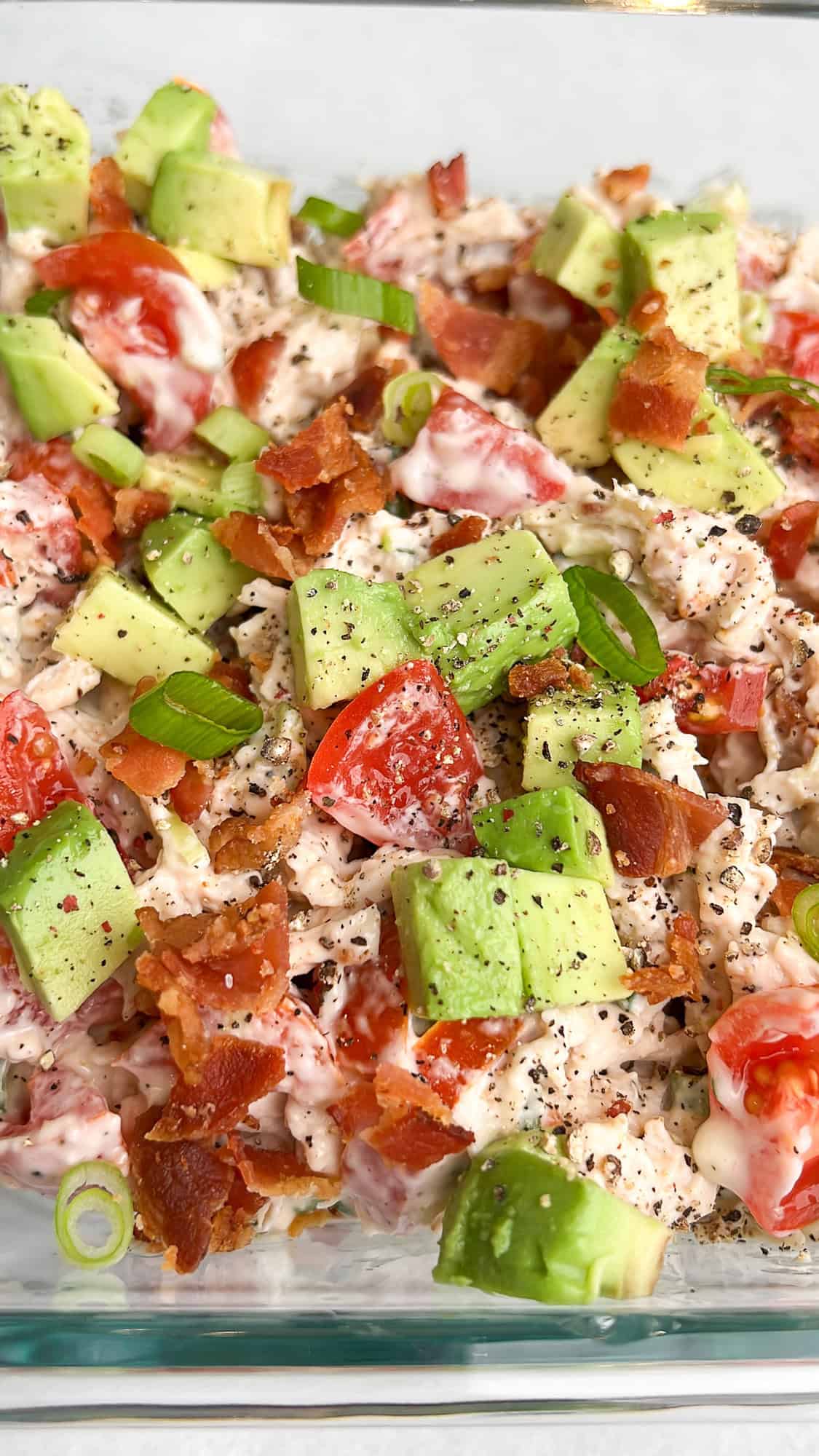 blt chicken salad in a meal prep container