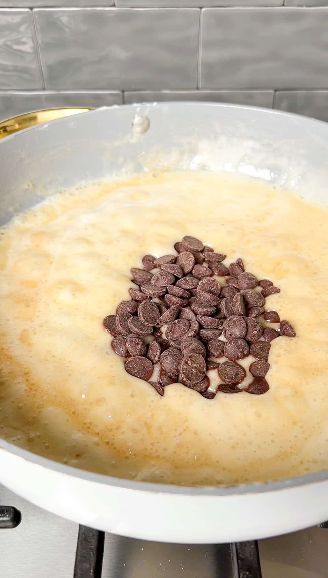 chocolate chips added to melted marshmallows