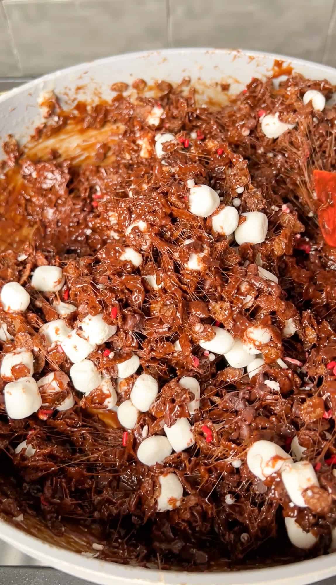 Hot Cocoa Rice Krispie Treats in a pan