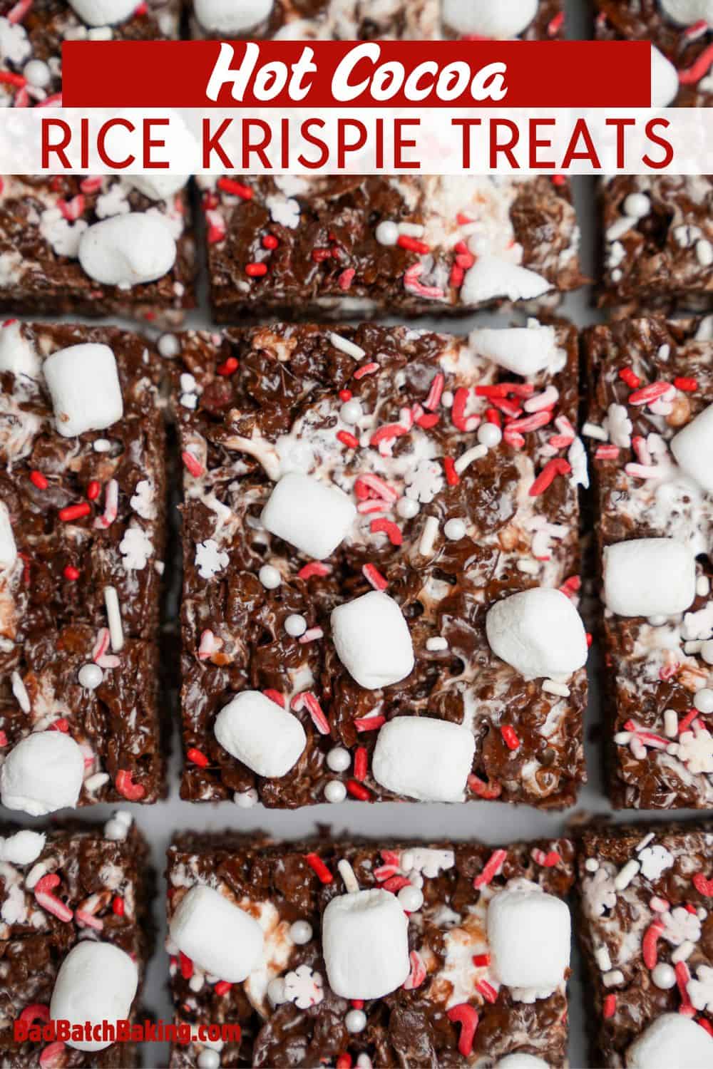 chocolate rice krispie treats sliced into squares