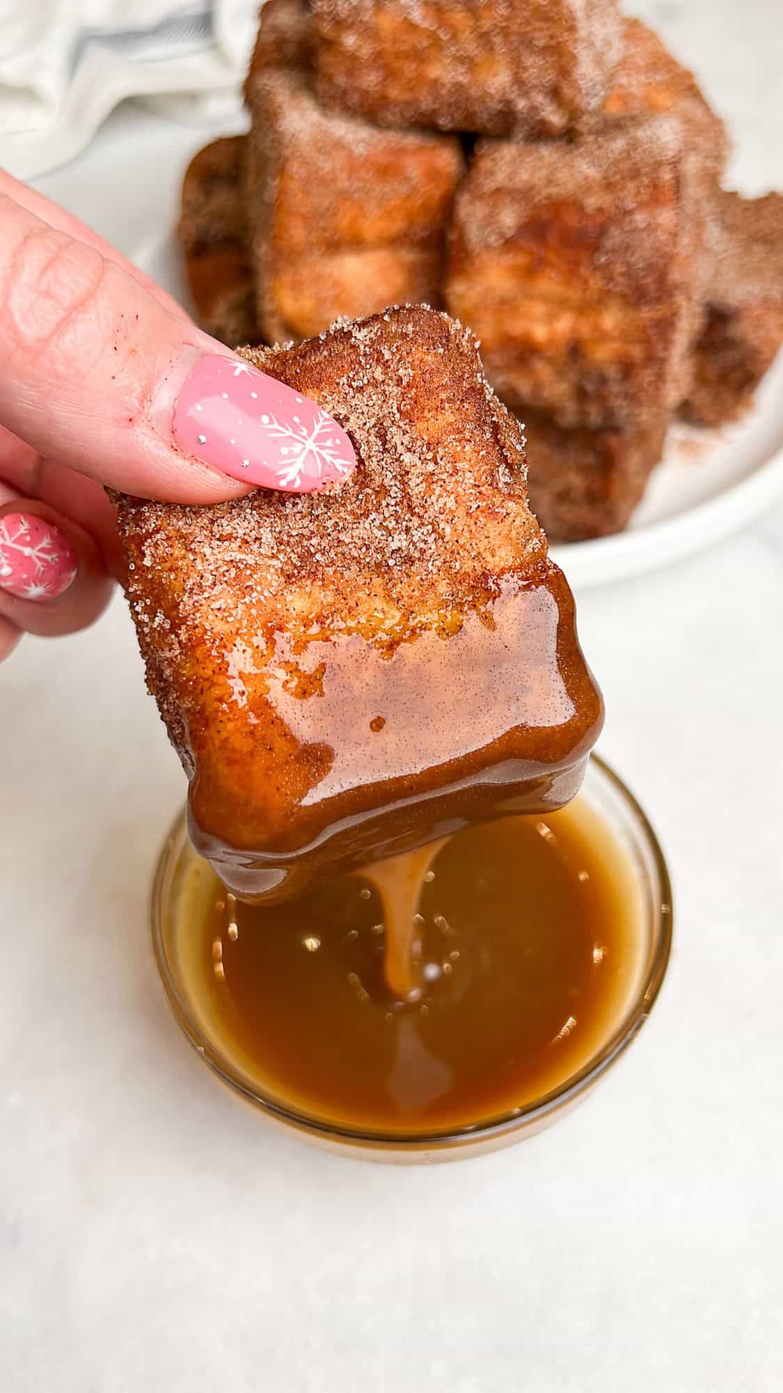 hawaiian roll french toast dipped in caramel