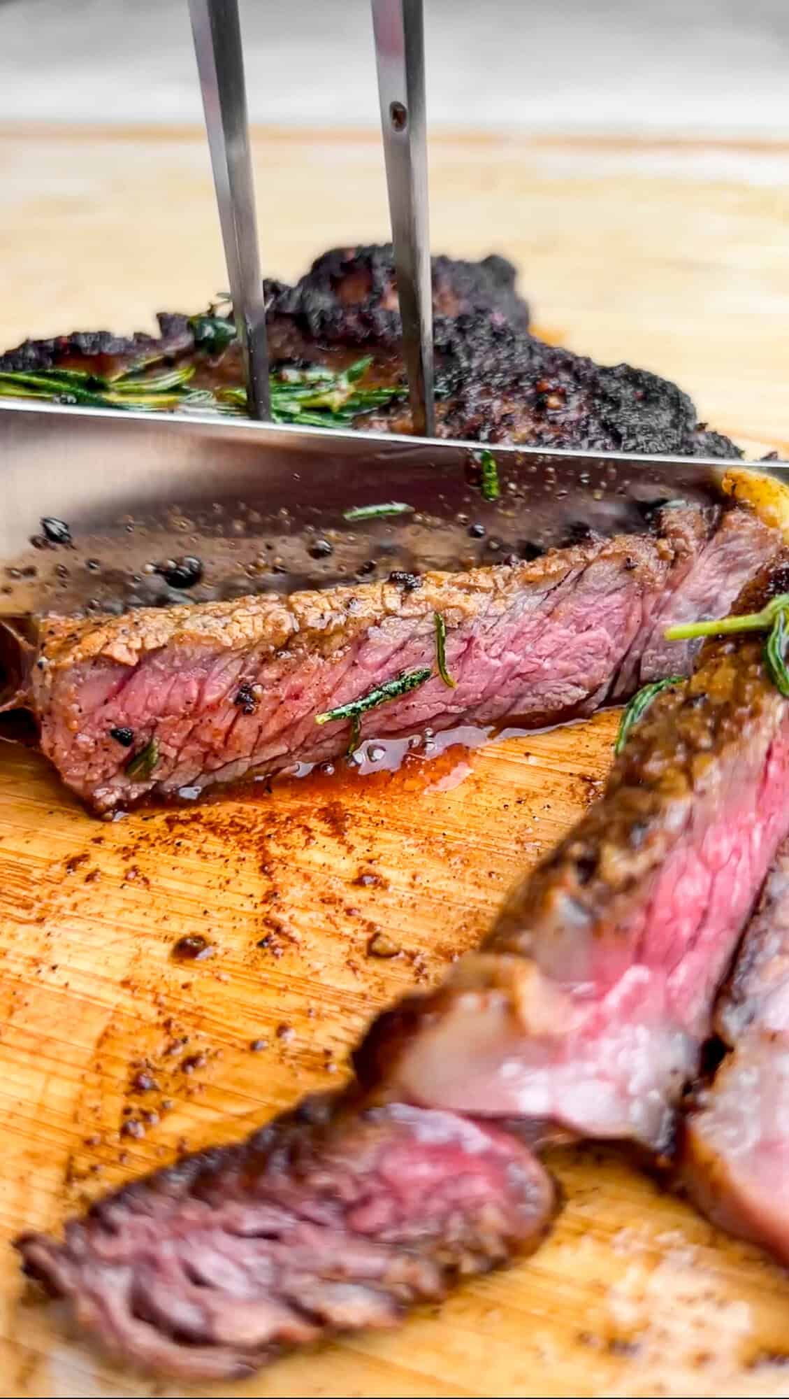 slicing steak with a knife