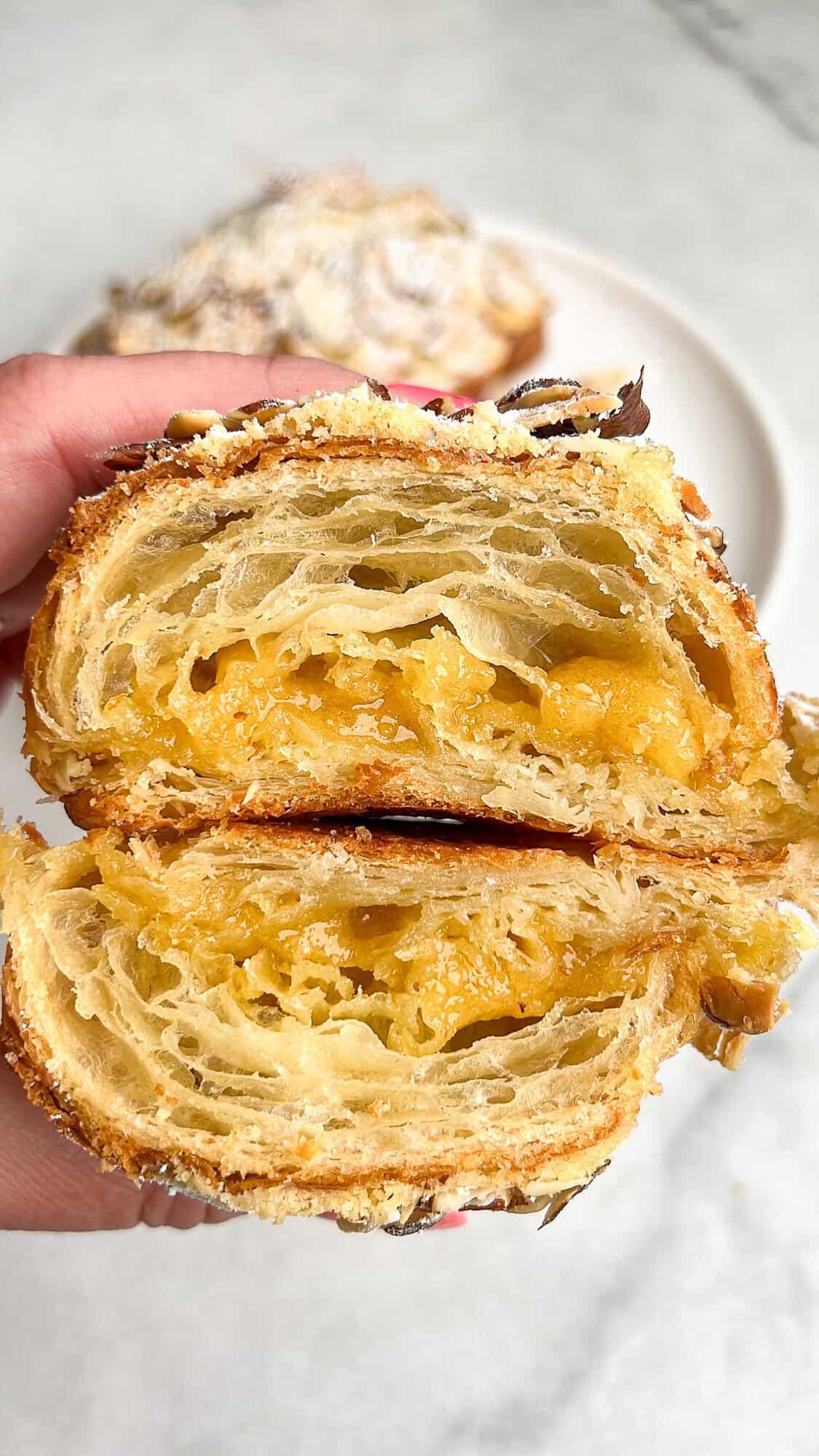 inside of an almond croissant