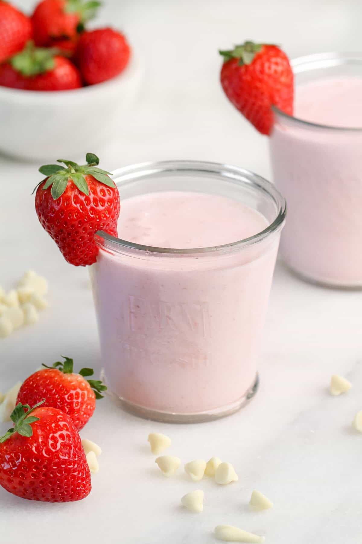 strawberry smoothie in a glass.