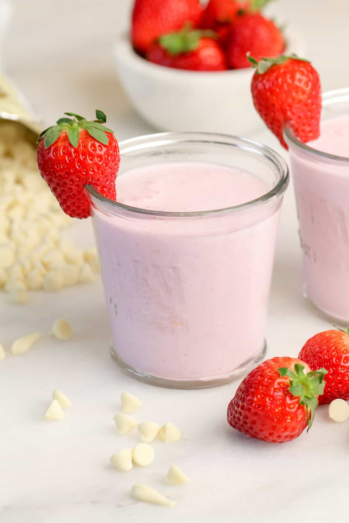 strawberry smoothie in a glass.