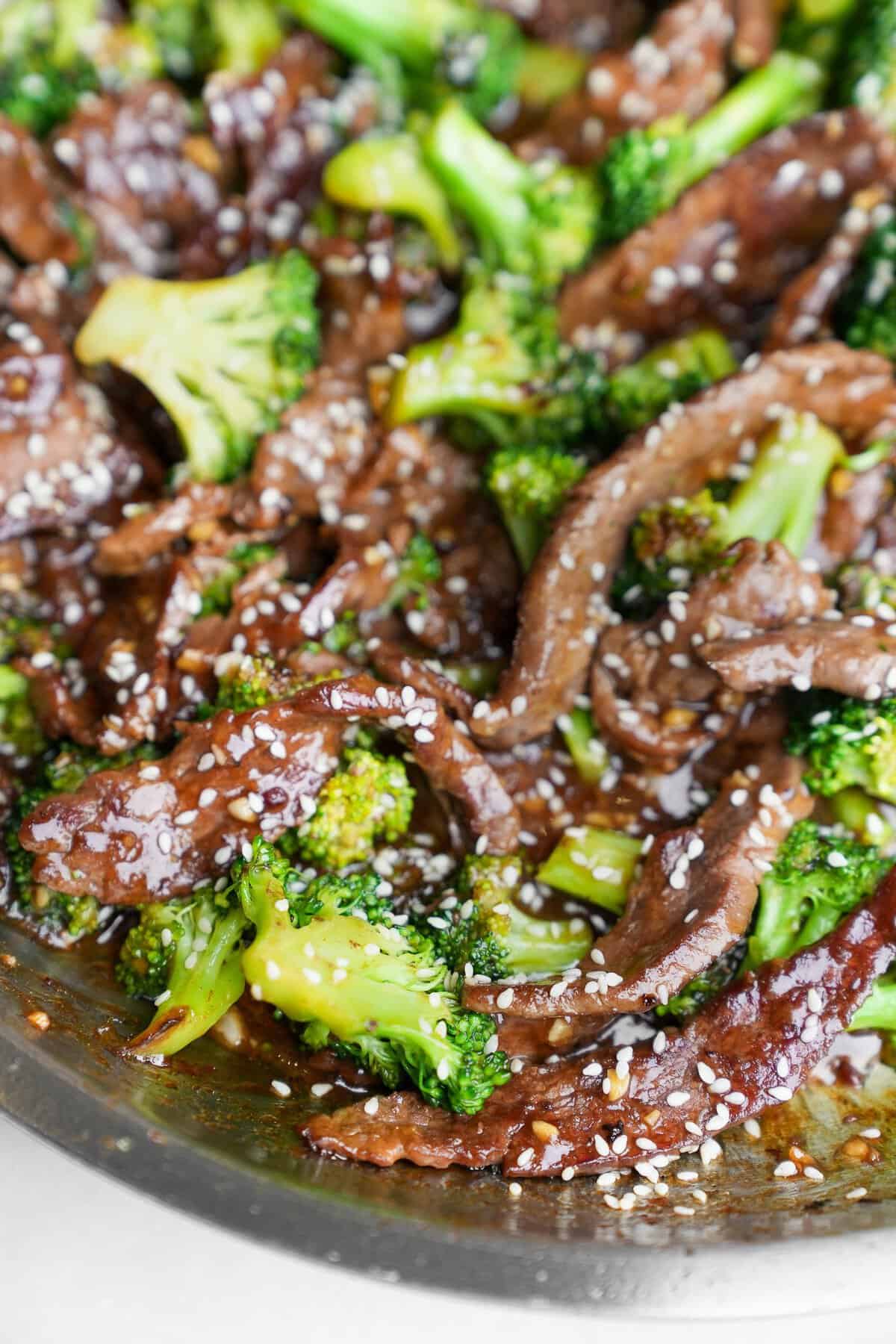 This beef and broccoli recipe is an easy one-pan dinner that's ready in just 20 minutes! It'll rival any Chinese takeout. beef and broccoli in a pan