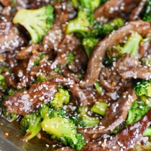 beef and broccoli in pan