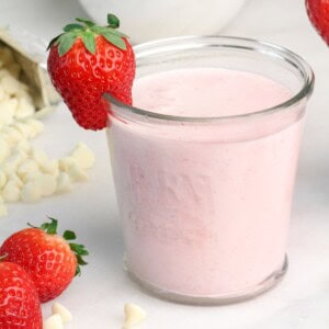 strawberry smoothie in a glass.