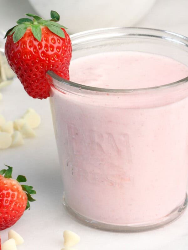 strawberry smoothie in a glass.