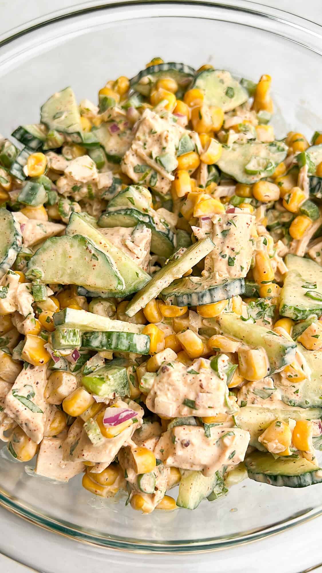 creamy cucumber salad in a bowl