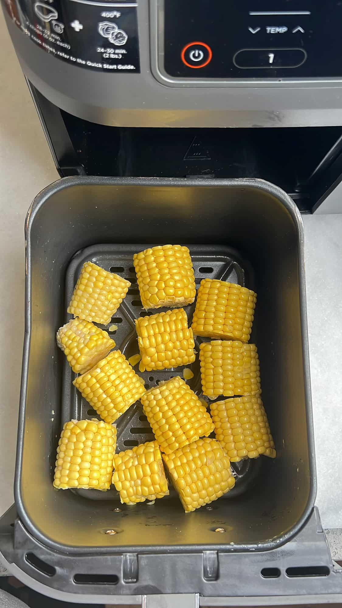 corn loaded into the air fryer