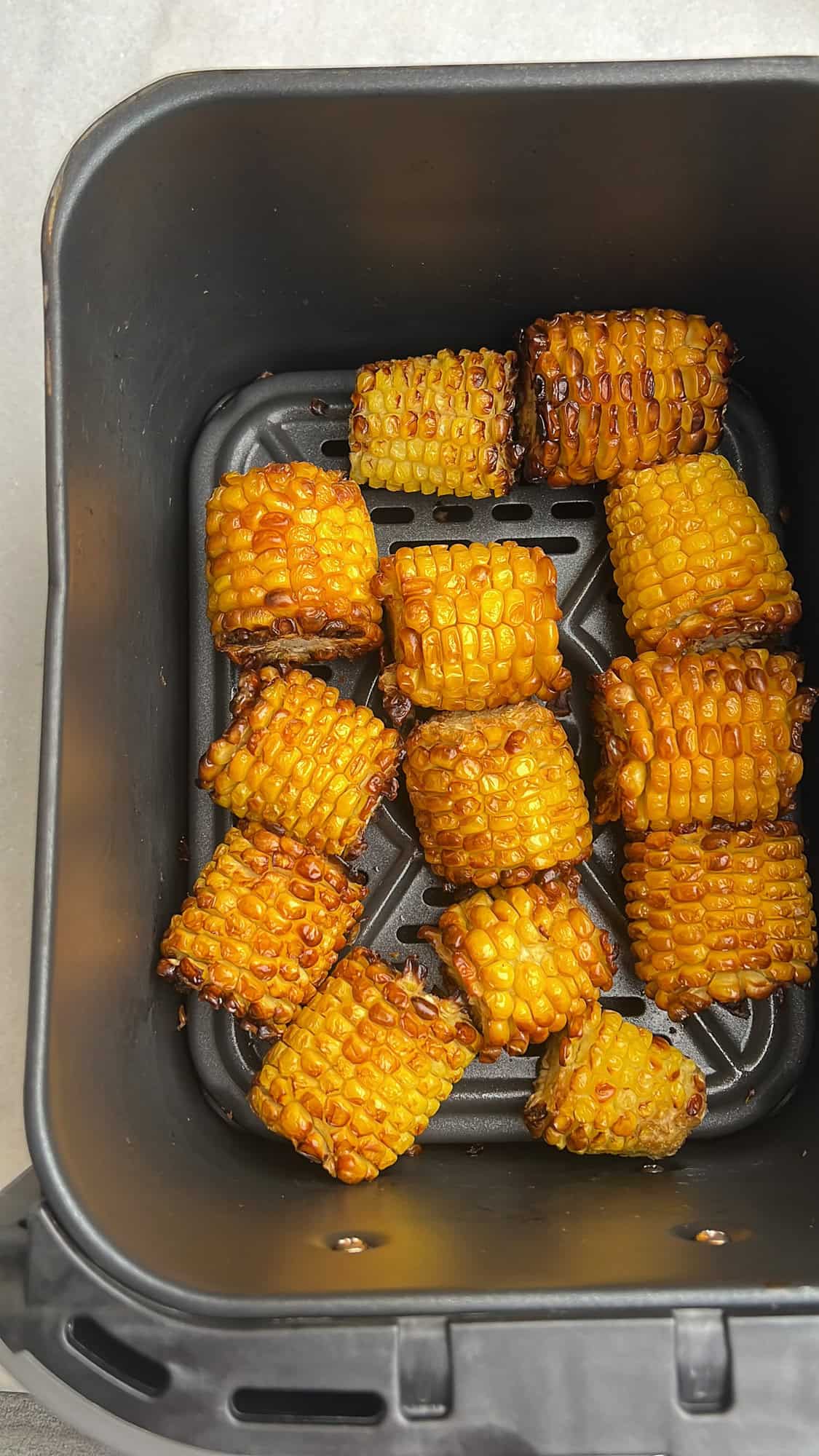 cooked cajun corn in the air fryer