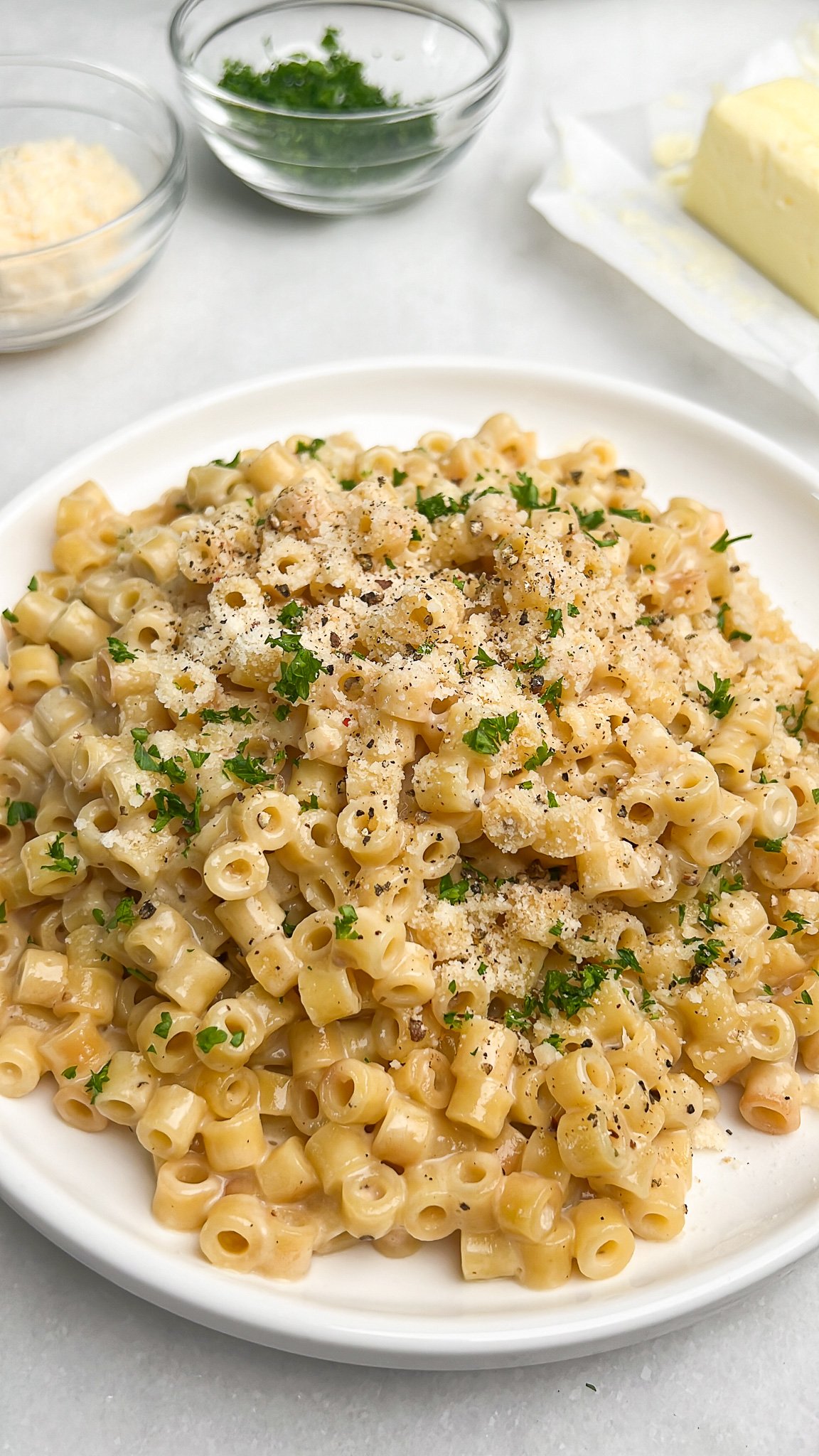 butter parmesan pasta on a plate