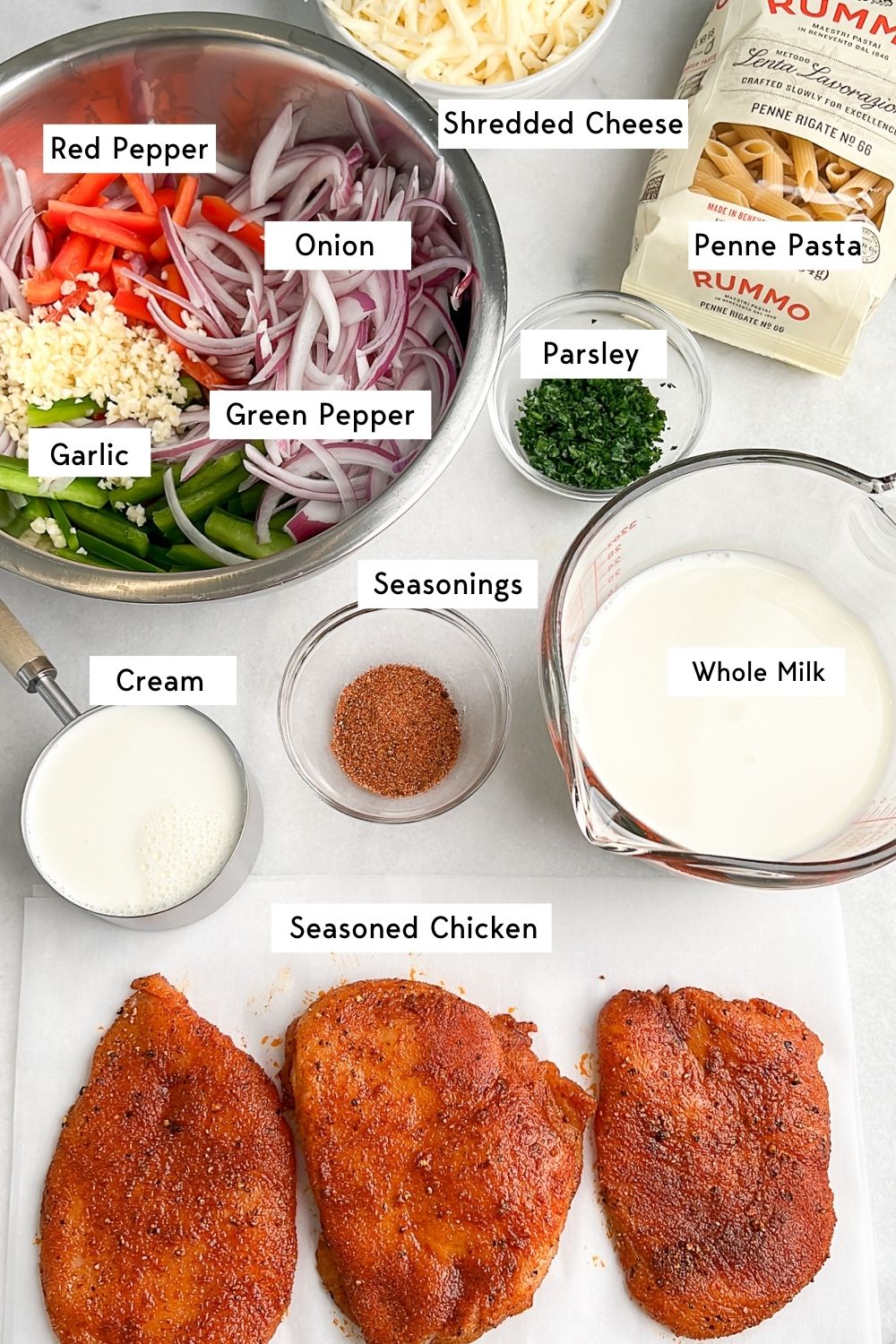 measured ingredients for cajun chicken pasta