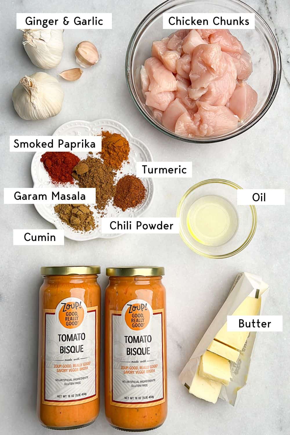 ingredients needed for making butter chicken