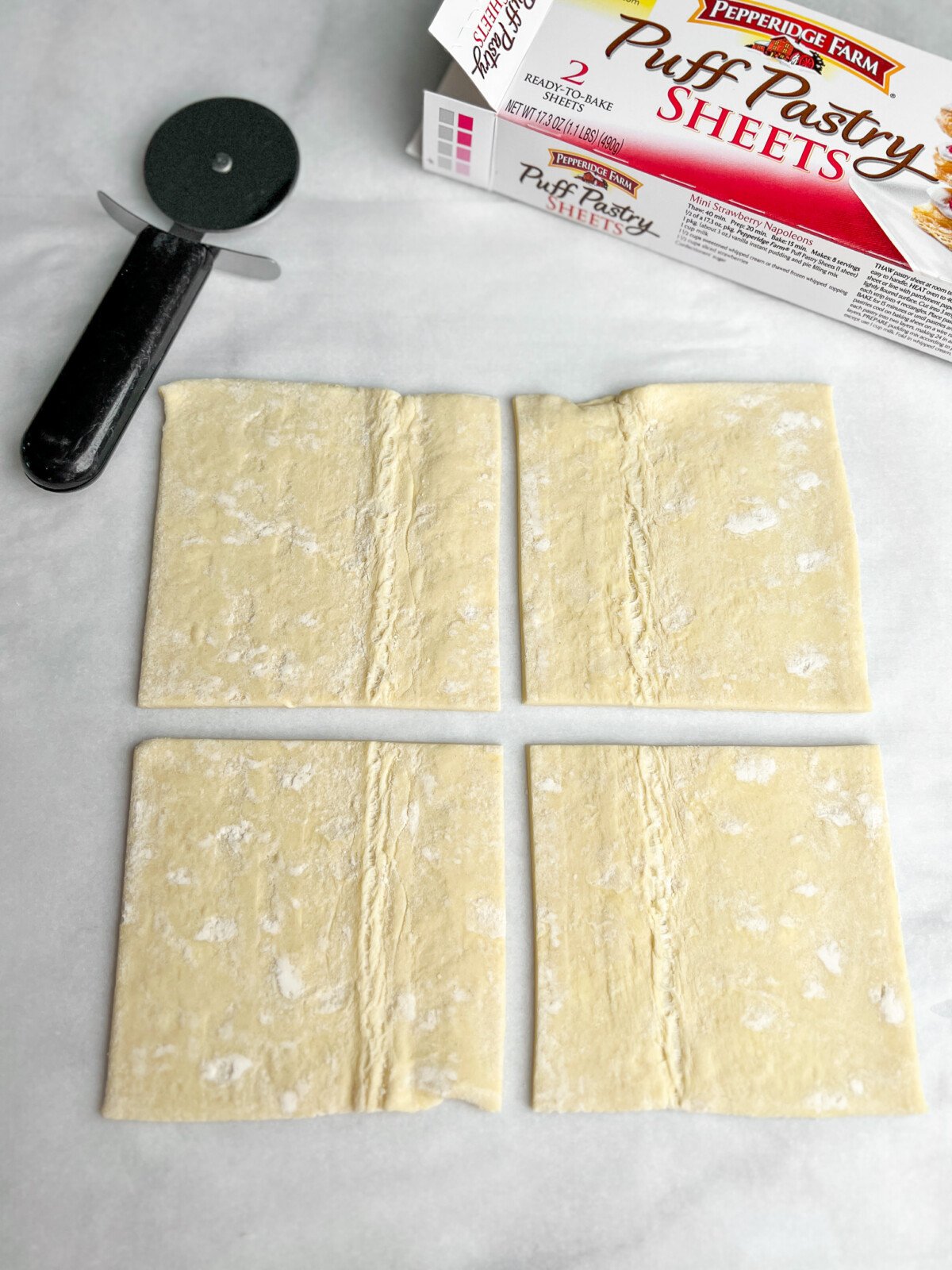 puff pastry cut into four squares