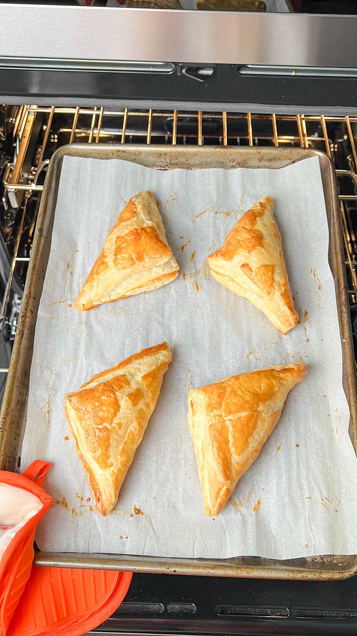 puff pastry triangles on pan