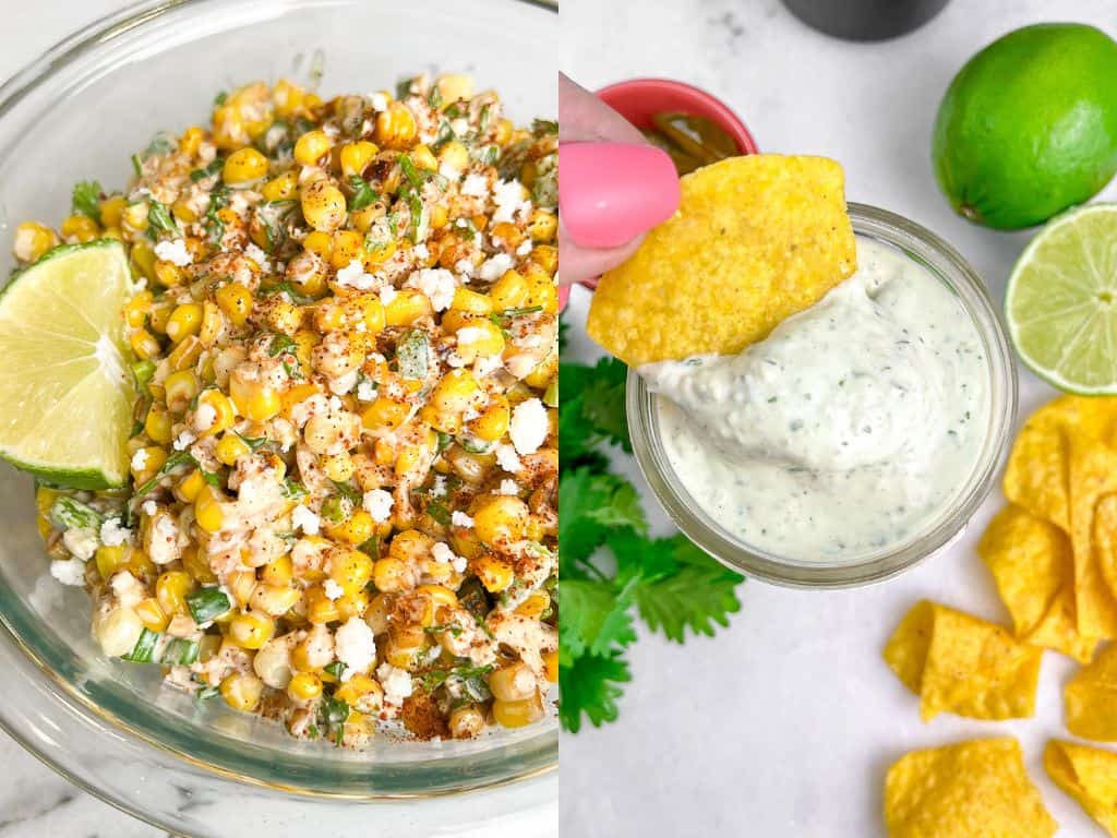 street corn and chuys creamy jalapeno dip